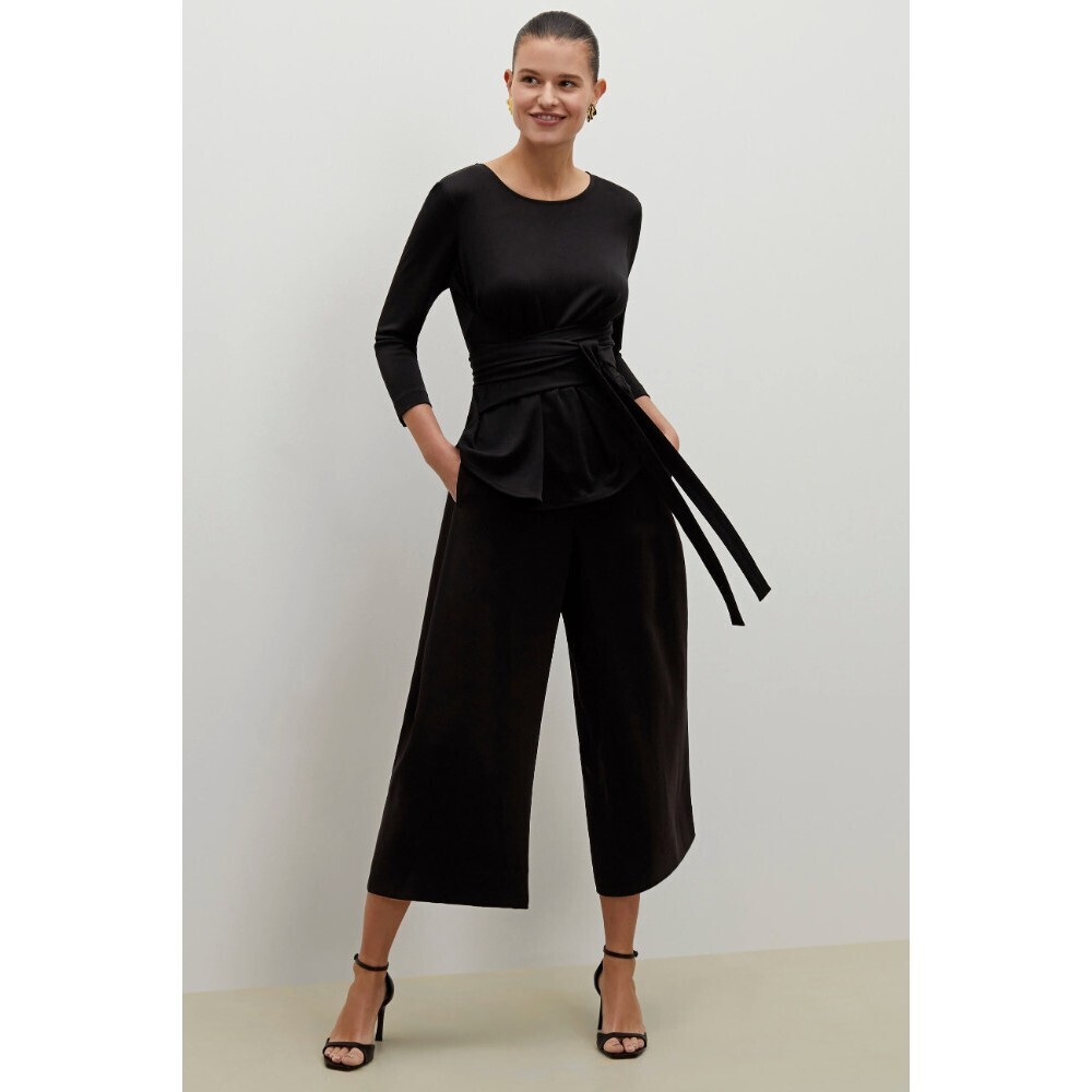 MM Lafleur The Walker Tie Front Top in Black Size Large Scoop Neck